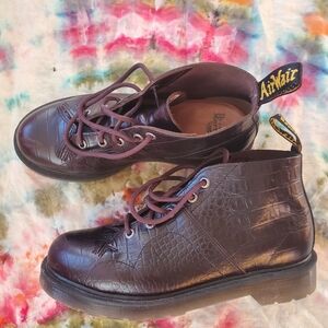 Dr. Martens Burgundy Croc-Embossed Lace Up Boots